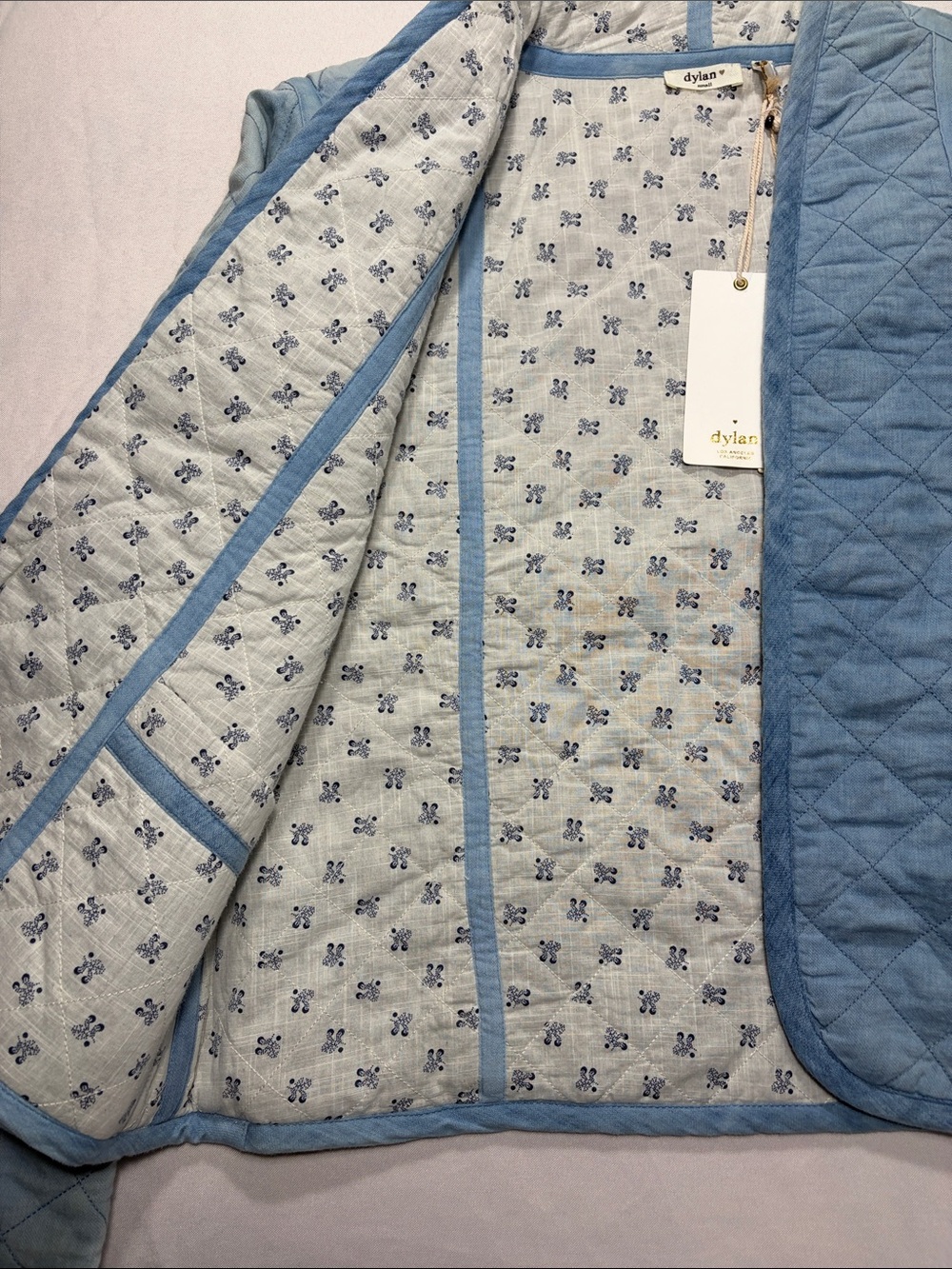 dylan Light Blue Quilted Open-Front Reversible Jacket - Picture 6 of 15